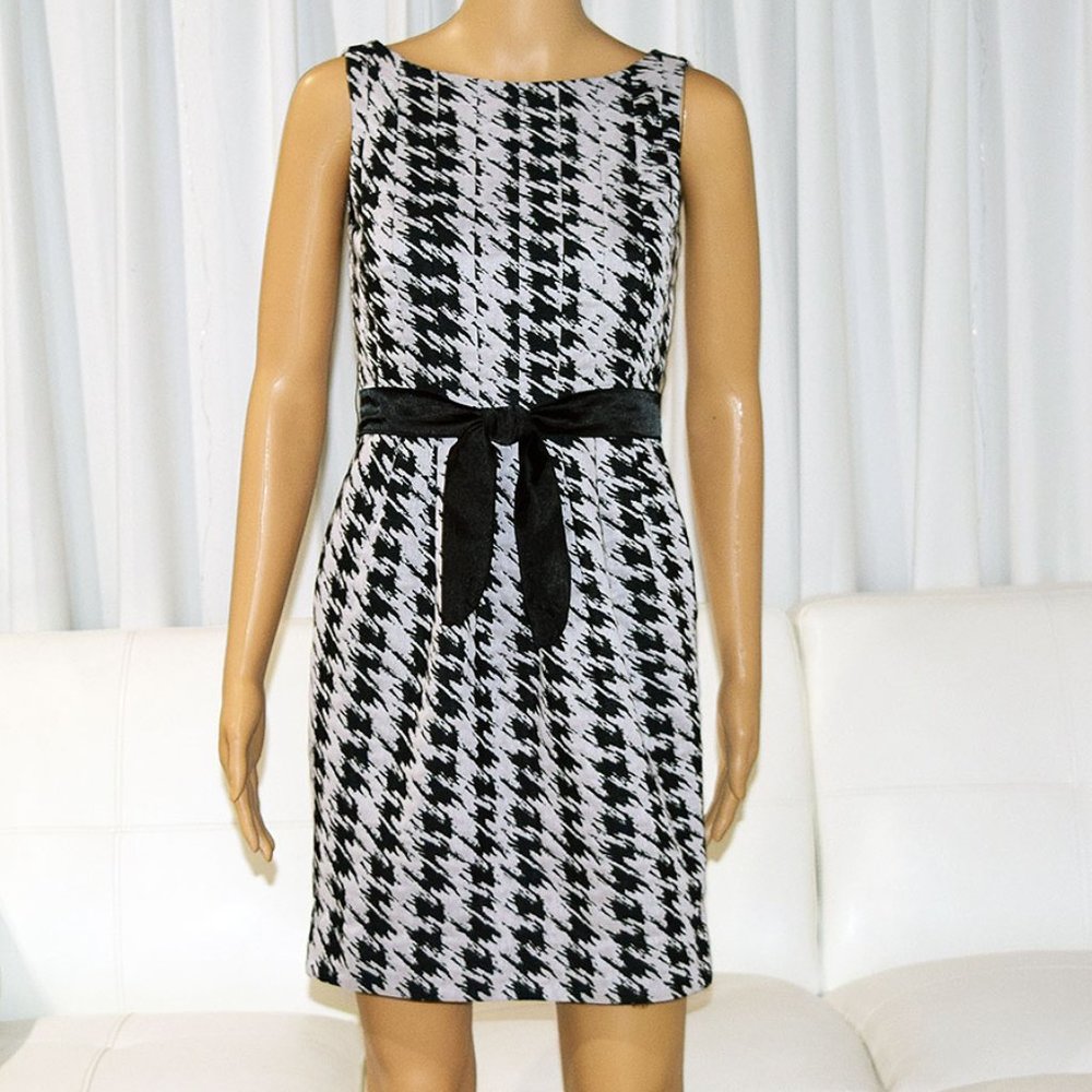 Max and Cleo Sleeveless Houndstooth Pencil Dress with Hidden Side Pockets